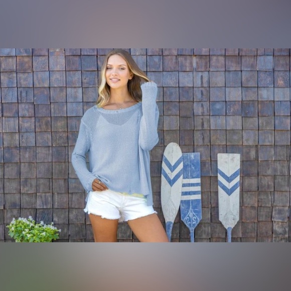 Wooden Ships Oliver Distressed Cotton Crew Light Blue Size Small/Medium - Picture 5 of 13